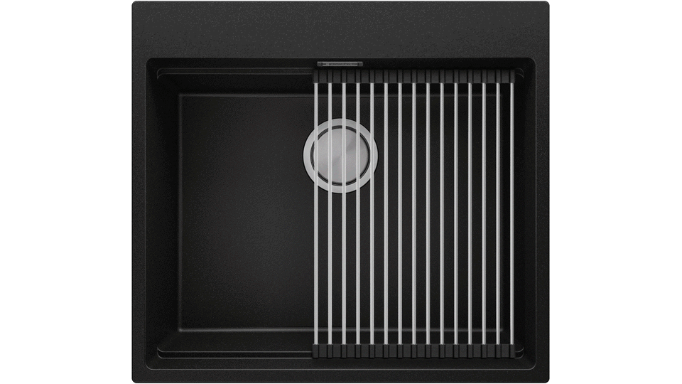 Granitový drez kuchynský jednodrez bez odkvapkávača s veľkou komorou XXL Oslo 60 Level + rolovaný odkvapkávač