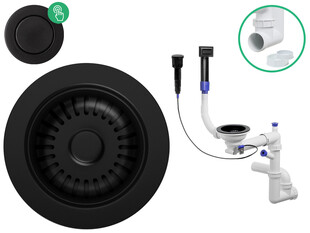 Automatický sifón šetriaci miesto (Pop-up) do drezov pod dosku Composite čierny-obdĺžnikový prepad